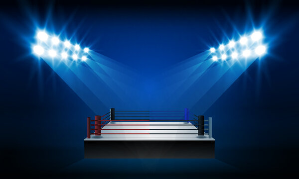 Boxing ring arena and spotlight floodlights vector design.