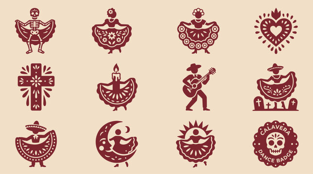 A decorative dia de los muertos vector bundle featuring traditional mexican folk art icons and cultural celebration symbols