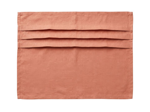 Peach colored linen fabric sheet arranged with three parallel horizontal layered folds showcasing a distinct woven textile texture transparent background