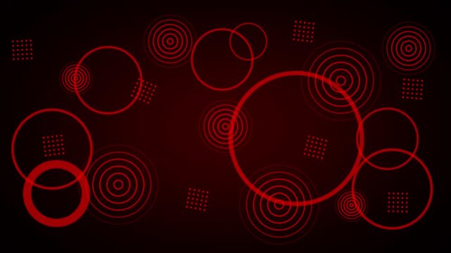 Concentric circles animation displays geometric squares on a dark gradient. Minimalist vector perspective coordinates shift on circles. Visual depth defines circles.
