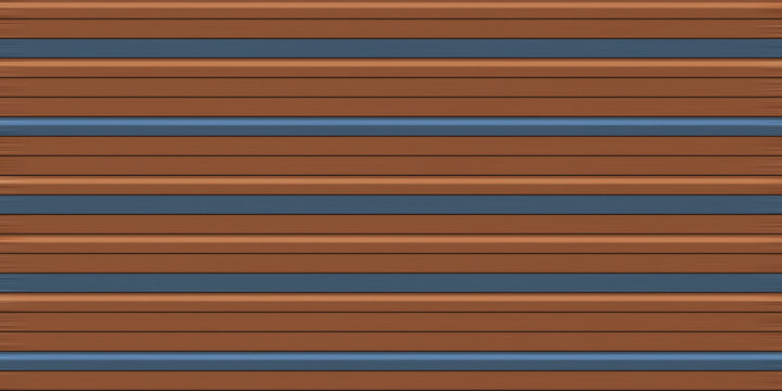 Horizontal wooden plank texture with blue grooved accents for architectural siding and rustic wall paneling.