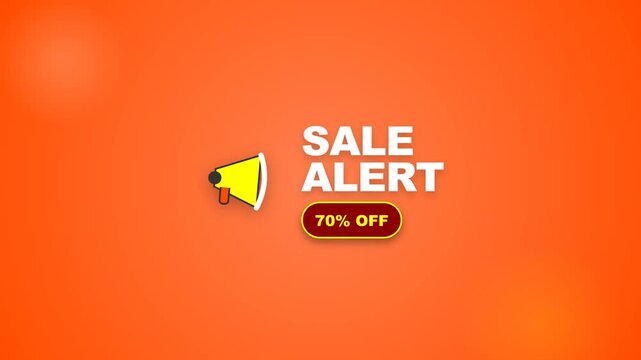 Sale Alert 70 Percent Off Discount Promotion Motion Graphic on Orange Background.