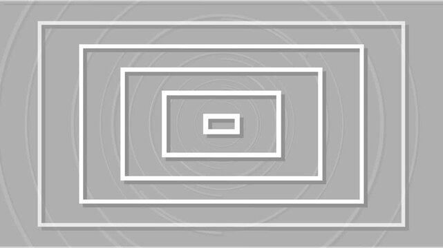 Nested rectangles animation displays minimalist geometric borders on gray. Modern vector graphic design layers define nested rectangles. Clean visual depth shapes frames.