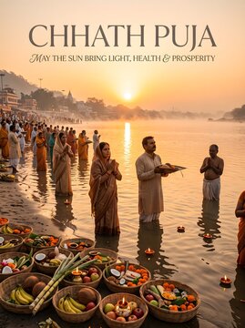 Chhath puja morning ritual crowd bathing.