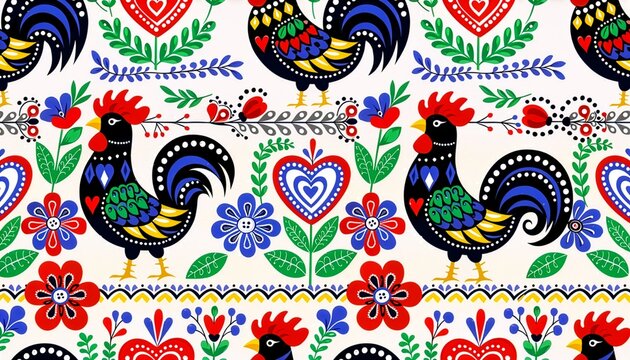 Portuguese rooster folk art vector background