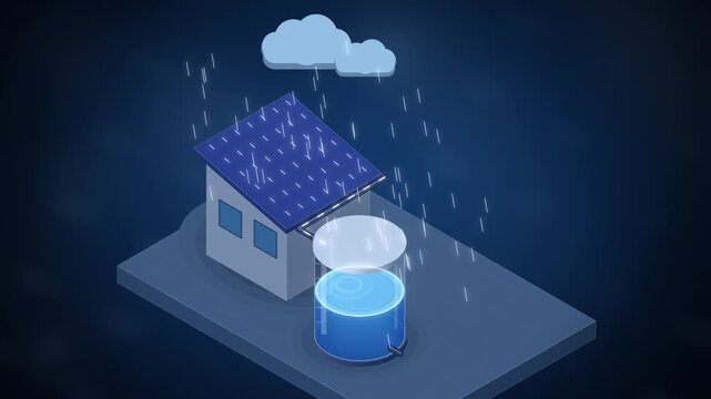 Isometric rainwater harvesting house and tank seamless loop