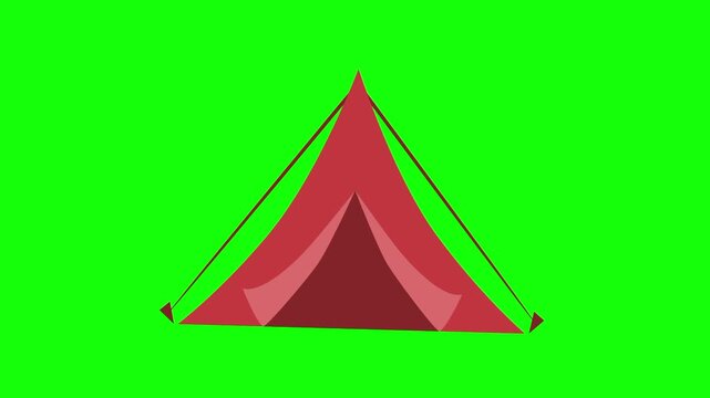 Animated outdoor camping tent. Vacation and travel icon sign, isolated on green screen. Vector cartoon animation. Triangle, shelter, recreation and adventure gear symbol. Minimalist illustration