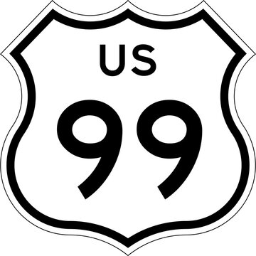 Blank US Route 99 Shield Emblem Road Sign Vector Illustration
