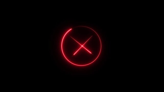 Crossed lines animation displays an illuminated rejection circle on dark. System error cancellation alerts trigger across crossed lines. Security consoles use the lines.