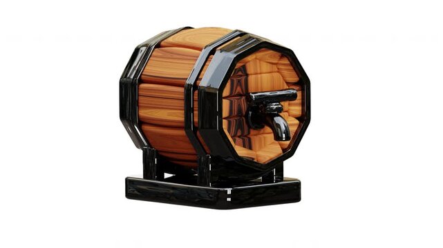 3d animation octagonal wooden barrel dispenser tap beverage cider beer whisky