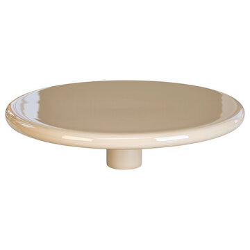 Minimalist beige ceramic cake stand featuring smooth glossy glaze finish and elegant circular pedestal design displayed in studio lighting isolated on transparent background