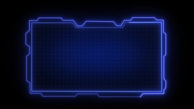 Interface frame animation displays a technical cyberspace grid on dark. Sci-fi user dashboard telemetry coordinates guide interface frame. Control screens use the frame.