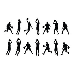 Fototapeta premium Basketball player silhouette jumping shooting dunking dribbling sports action set