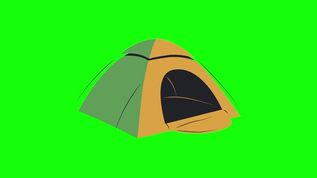 Animated outdoor dome tent. Vacation and travel icon sign, isolated on green screen. Vector cartoon animation. Camping, shelter, glamping and adventure gear symbol. Minimalist illustration