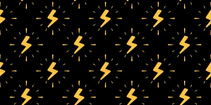 Minimal electrical service pattern featuring simple lightning bolts and electric sparks moving through a clean repeating layout for electrical repair services, electrician promotions.