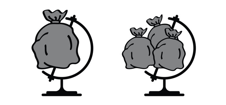 A globe in which the Earth has been replaced by a garbage bag, as if the planet is being suffocated by waste. Environmental pollution concept. The world is being suffocated by waste and pollution.
