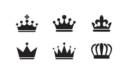 Minimalist black crown collection with fleur de lis and religious iconography for sophisticated heraldic graphic design. © MDHASIBUR