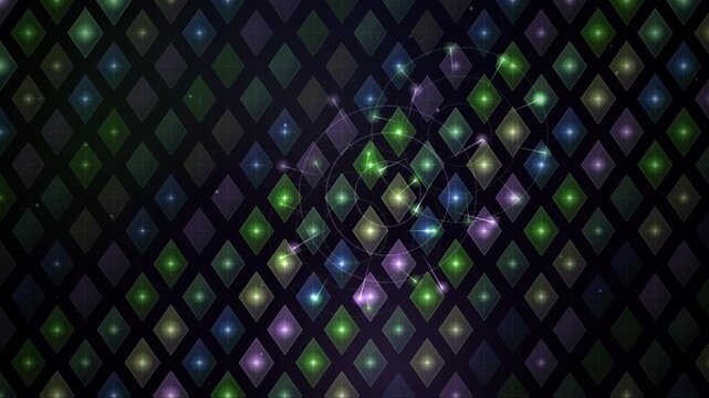 Glowing digital network pattern with looping diamond grid background