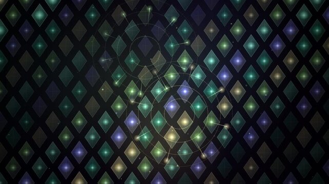 Looping diamond pattern background with glowing lights and constellation network lines