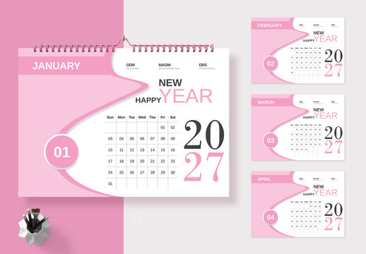 Modern Pink 2027 Theme Wall Calendar Design