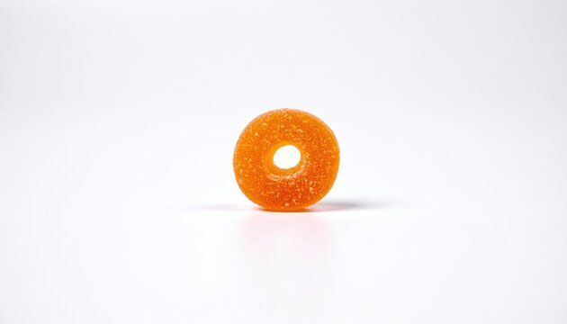 Close-up of a single orange Lifesaver candy on white background.