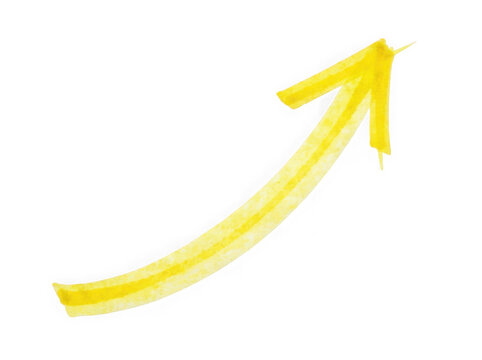 Yellow marker drawn arrow isolated on transparent