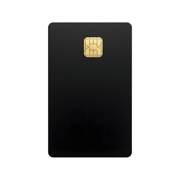 Blank Matte Black Credit Card Template with Golden EMV Chip Isolated on White Background for Mockup