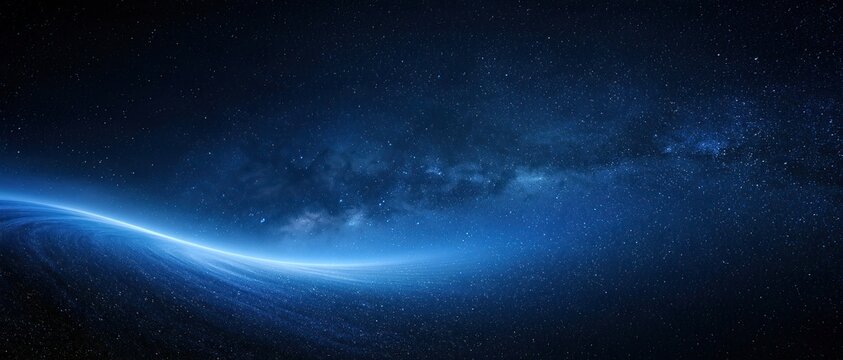 View of Earth's curved edge and the Milky Way from space, concept of astronomy and planetary exploration