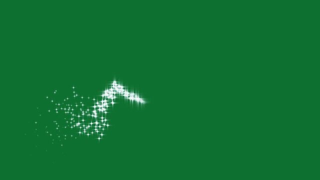 Magical wavy white glitter star trail animation with zigzag twinkle particle stream and glowing fairy dust path overlay isolated on green background for video in 4k.