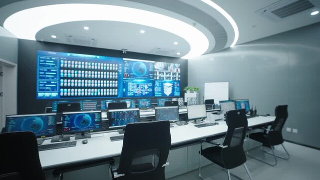  IT Data Center Racks and Monitoring Control Room 4K