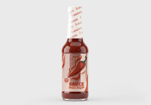 Chili Sauce Glass Bottle Packaging Mockup