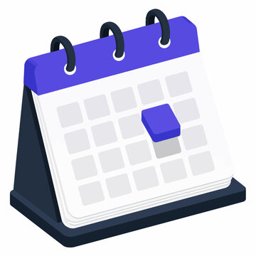 3D Isometric Purple Desk Calendar with Highlighted Date