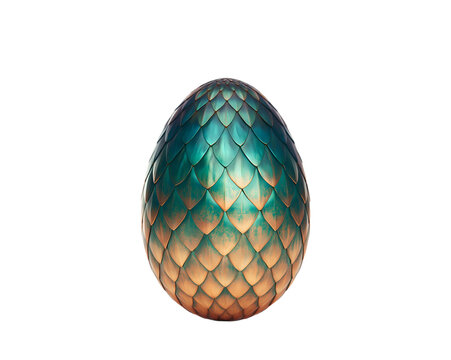 An ornate dragon egg in metallic teal and gold
