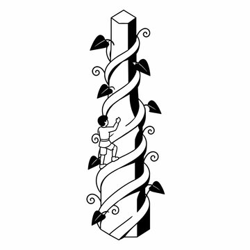 Boy Climbing a Giant Beanstalk Vector Illustration