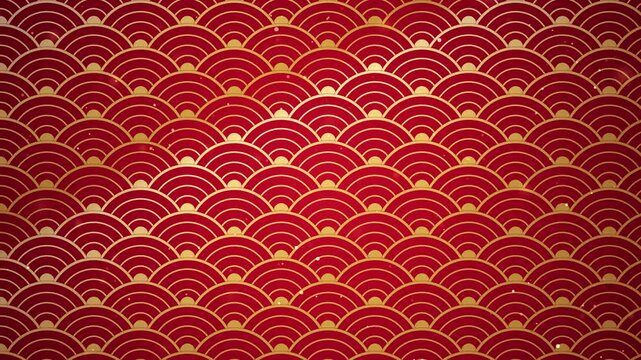 Lunar New Year gold wave pattern scrolling upward on a red background, seamless loop