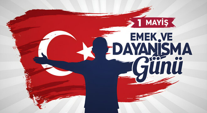 Labor and Solidarity Day Celebration Design Featuring Turkish Flag and Human Silhouette Graphic Elements for May First National Observance