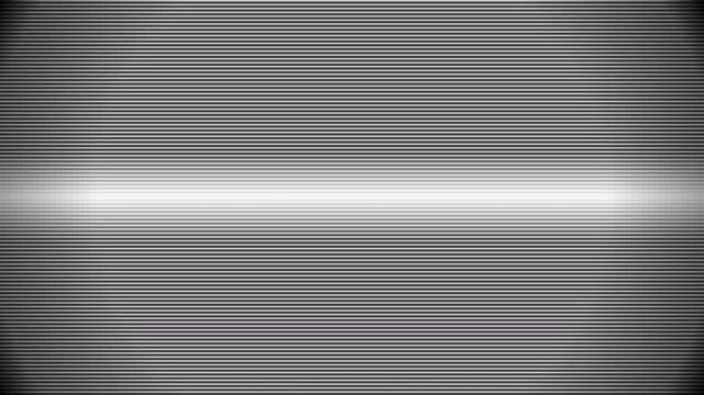 A bright, high-contrast CRT overlay featuring a prominent white downward tracking wave, flickering brightness, distinct white static scanlines, and dark vignettes exclusively in the extreme corners.