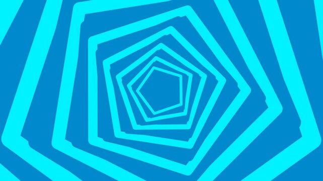 Abstract animation of blue pentagon shapes tunnel effect