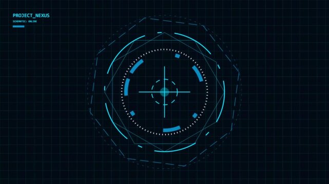 Futuristic sci-fi holographic interface with dynamic geometric radar