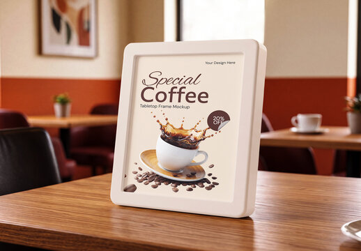 Tabletop Frame Mockup for Cafe Advertising
