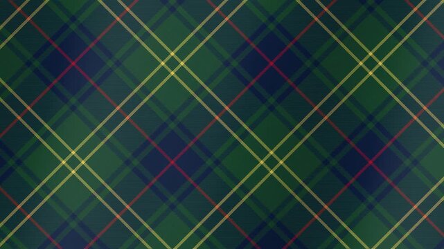Green and navy tartan plaid pattern fabric with red and yellow lines drifting on the diagonal, seamless loop