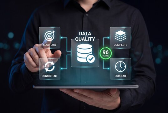 data quality management for artificial intelligence concept, accuracy, completeness, consistency, validation, and trusted business data