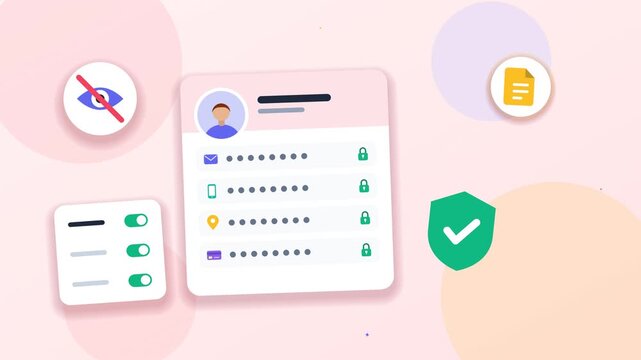 Digital profile with secure login and privacy settings animation