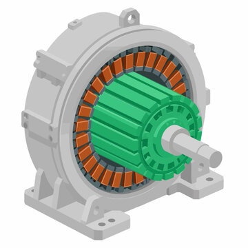 Isometric Internal View of Industrial Electric Motor Components