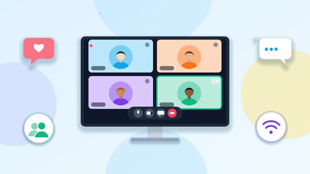 Video conference call with multiple participants and communication icons