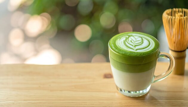 Matcha green tea latte in cup.