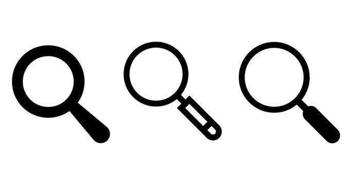 Magnifying Glass Search icon Set. Minimal Exploration Magnifier Tool Symbol Png