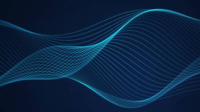 Abstract blue waves flowing on dark background motion.