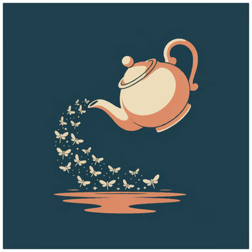 Teapot pouring out butterflies freely.