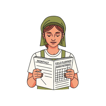 Woman holding monthly field planner calendar.